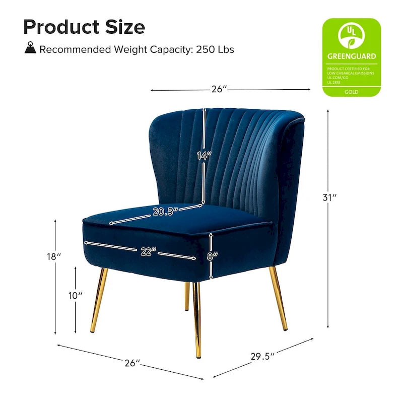 Poltroncina laterale moderna d’accento Monica 22W, imbottita e trapuntata, con gambe dorate, di HULALA HOME
