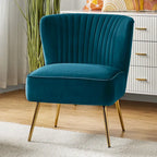 Poltroncina laterale moderna d’accento Monica 22W, imbottita e trapuntata, con gambe dorate, di HULALA HOME