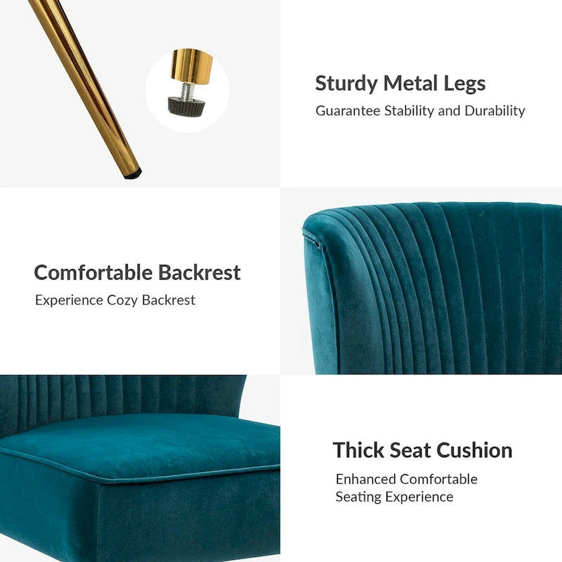 Poltroncina laterale moderna d’accento Monica 22W, imbottita e trapuntata, con gambe dorate, di HULALA HOME