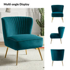 Poltroncina laterale moderna d’accento Monica 22W, imbottita e trapuntata, con gambe dorate, di HULALA HOME