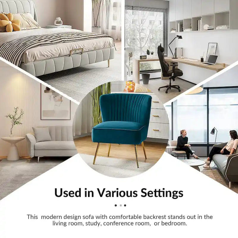 Poltroncina laterale moderna d’accento Monica 22W, imbottita e trapuntata, con gambe dorate, di HULALA HOME