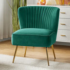 Poltroncina laterale moderna d’accento Monica 22W, imbottita e trapuntata, con gambe dorate, di HULALA HOME
