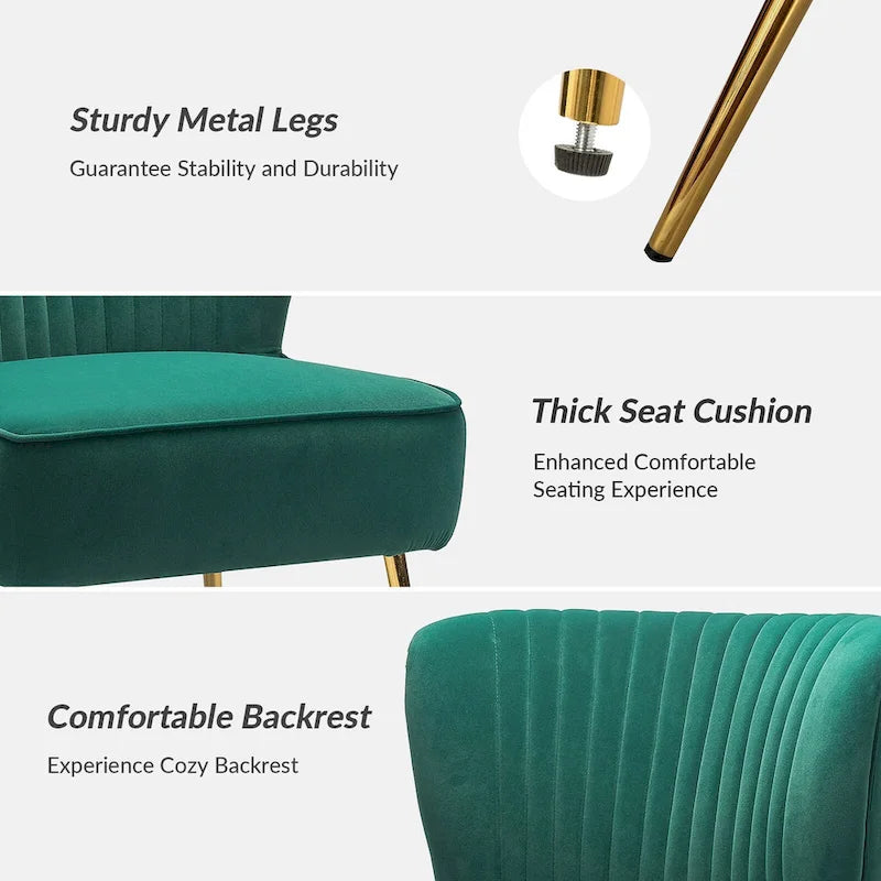 Poltroncina laterale moderna d’accento Monica 22W, imbottita e trapuntata, con gambe dorate, di HULALA HOME