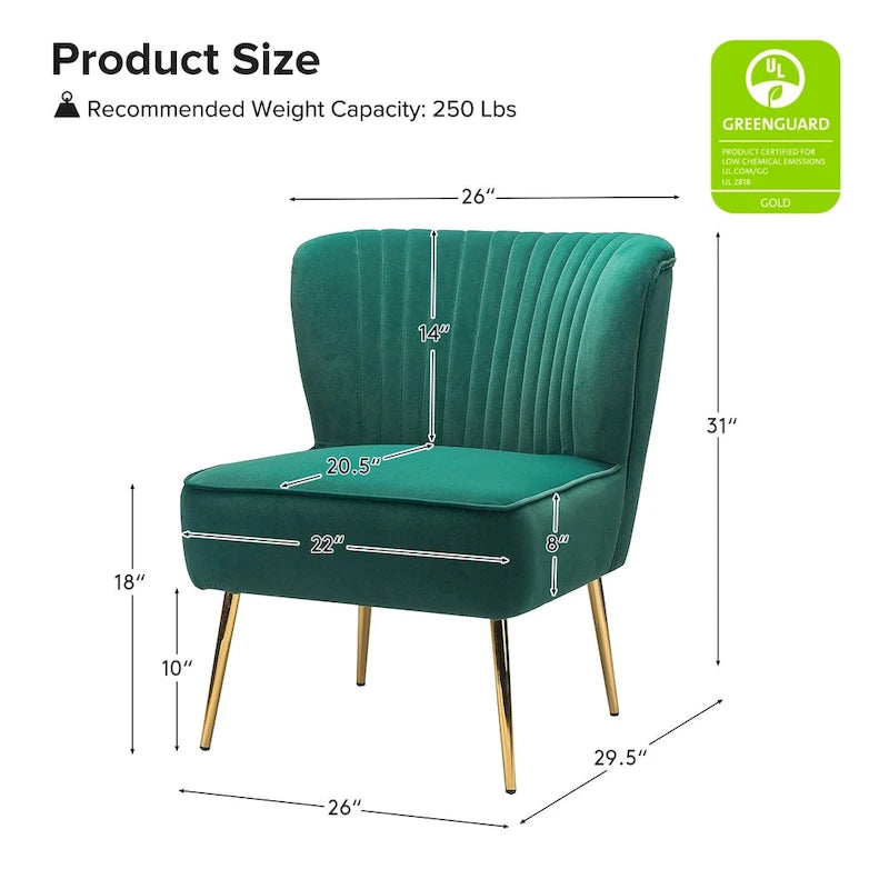 Poltroncina laterale moderna d’accento Monica 22W, imbottita e trapuntata, con gambe dorate, di HULALA HOME