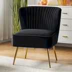 Poltroncina laterale moderna d’accento Monica 22W, imbottita e trapuntata, con gambe dorate, di HULALA HOME