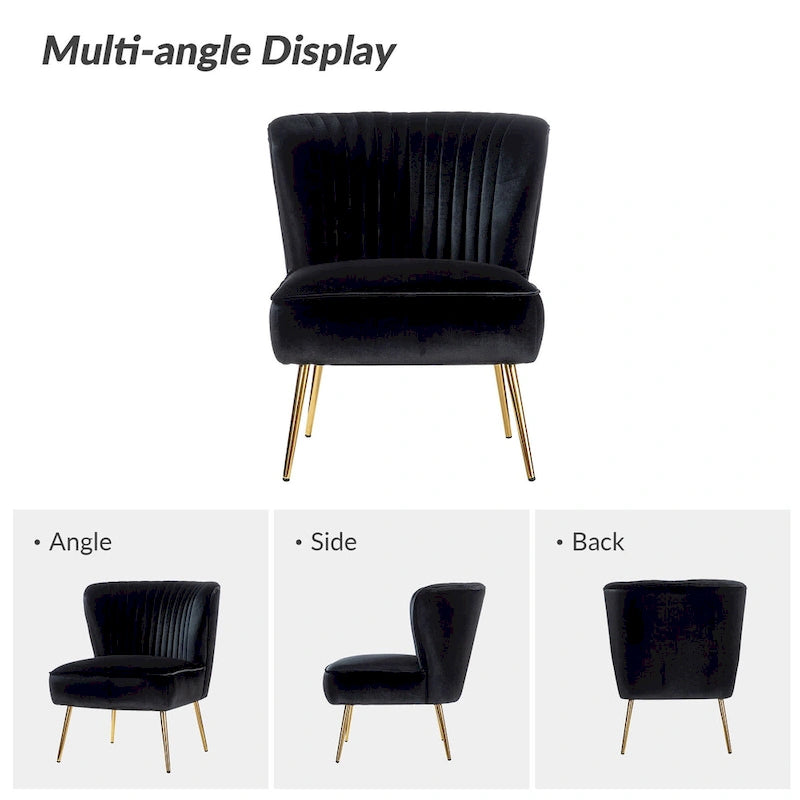Poltroncina laterale moderna d’accento Monica 22W, imbottita e trapuntata, con gambe dorate, di HULALA HOME