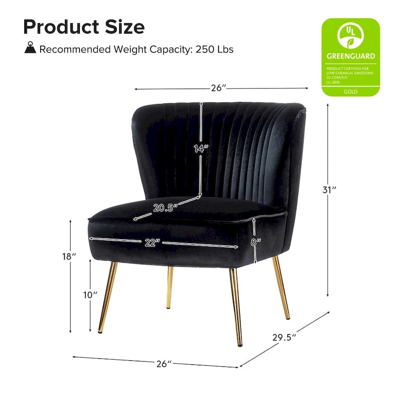 Poltroncina laterale moderna d’accento Monica 22W, imbottita e trapuntata, con gambe dorate, di HULALA HOME
