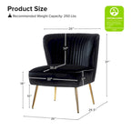 Poltroncina laterale moderna d’accento Monica 22W, imbottita e trapuntata, con gambe dorate, di HULALA HOME