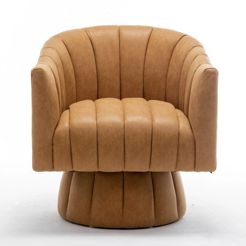 SEYNAR Mid-Century Swivel PU Leather Tufted Round Accent Barrel Chair set of 2