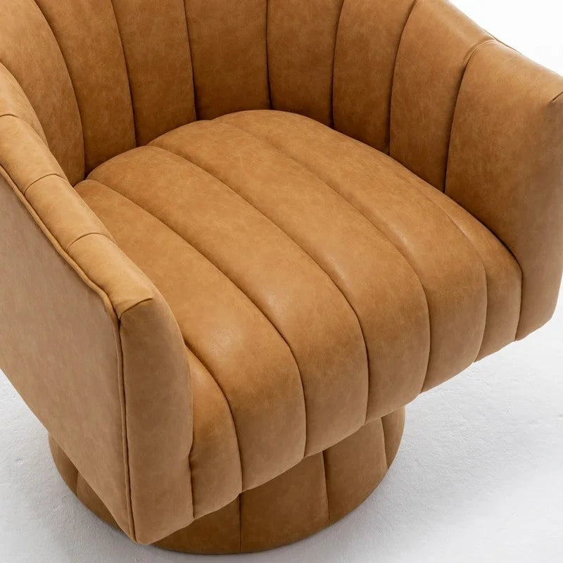SEYNAR Mid-Century Swivel PU Leather Tufted Round Accent Barrel Chair set of 2