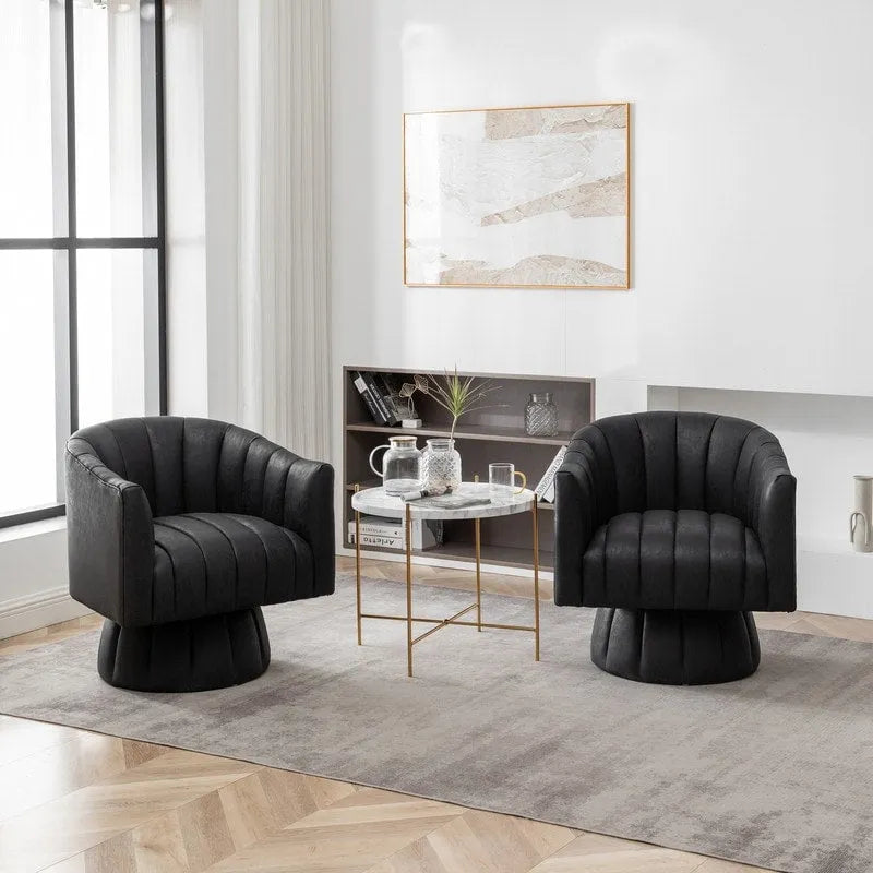 SEYNAR Mid-Century Swivel PU Leather Tufted Round Accent Barrel Chair set of 2