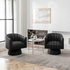 SEYNAR Mid-Century Swivel PU Leather Tufted Round Accent Barrel Chair set of 2