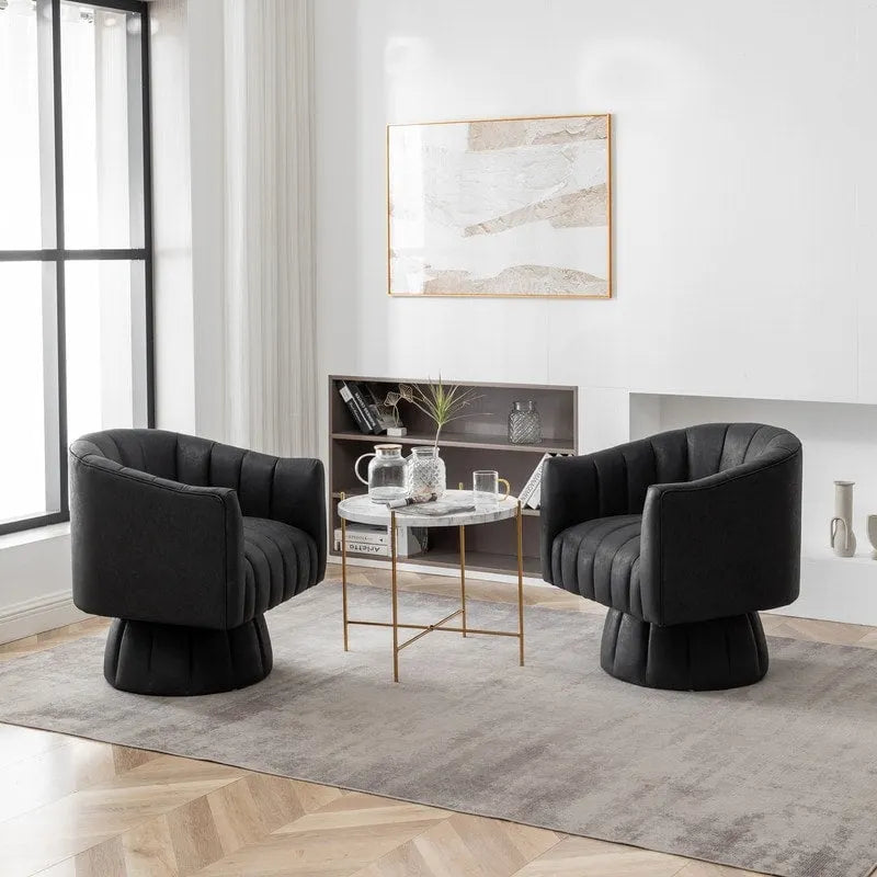 SEYNAR Mid-Century Swivel PU Leather Tufted Round Accent Barrel Chair set of 2