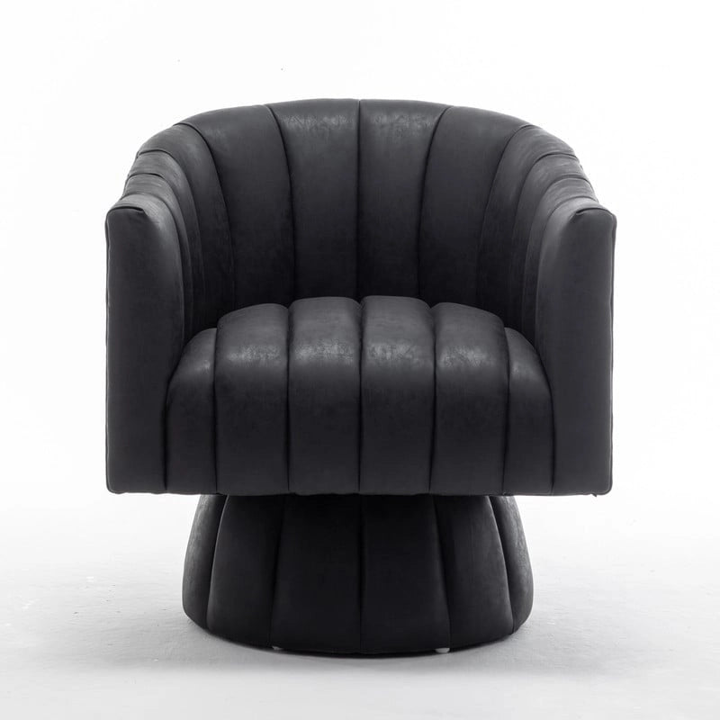 SEYNAR Mid-Century Swivel PU Leather Tufted Round Accent Barrel Chair set of 2