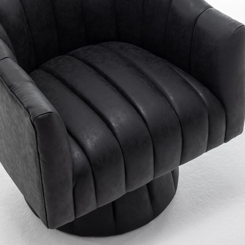 SEYNAR Mid-Century Swivel PU Leather Tufted Round Accent Barrel Chair set of 2
