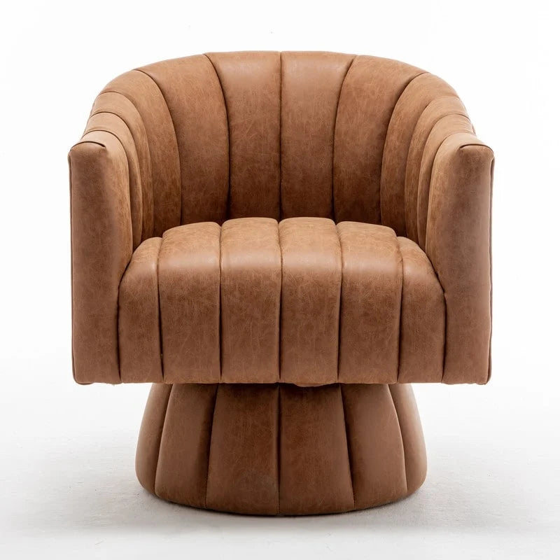 SEYNAR Mid-Century Swivel PU Leather Tufted Round Accent Barrel Chair set of 2