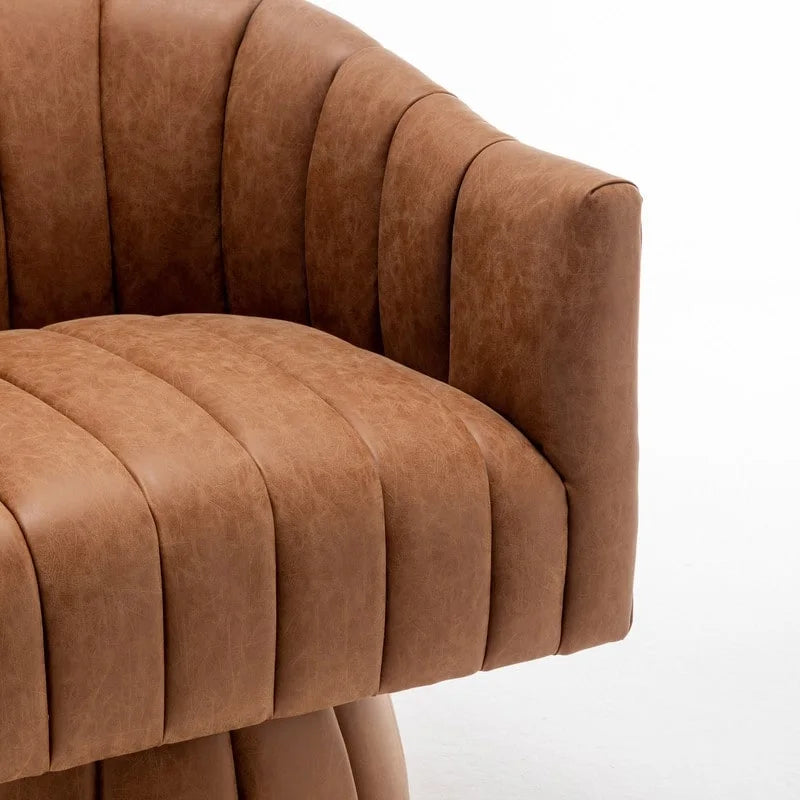 SEYNAR Mid-Century Swivel PU Leather Tufted Round Accent Barrel Chair set of 2