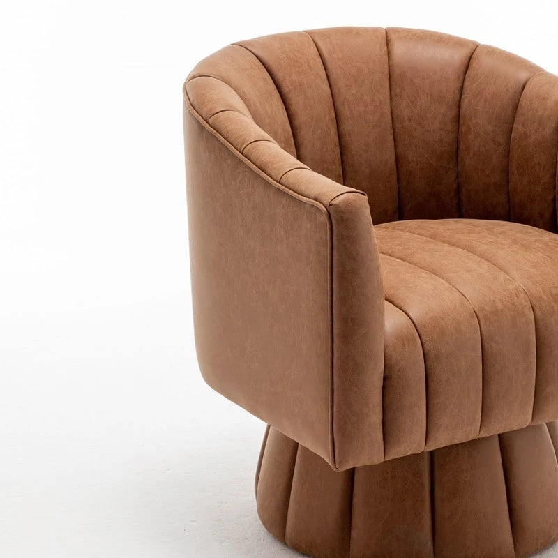 SEYNAR Mid-Century Swivel PU Leather Tufted Round Accent Barrel Chair set of 2