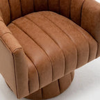 SEYNAR Mid-Century Swivel PU Leather Tufted Round Accent Barrel Chair set of 2