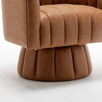 SEYNAR Mid-Century Swivel PU Leather Tufted Round Accent Barrel Chair set of 2