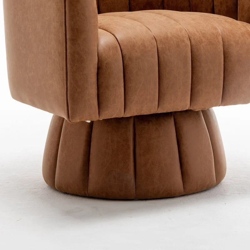 SEYNAR Mid-Century Swivel PU Leather Tufted Round Accent Barrel Chair set of 2