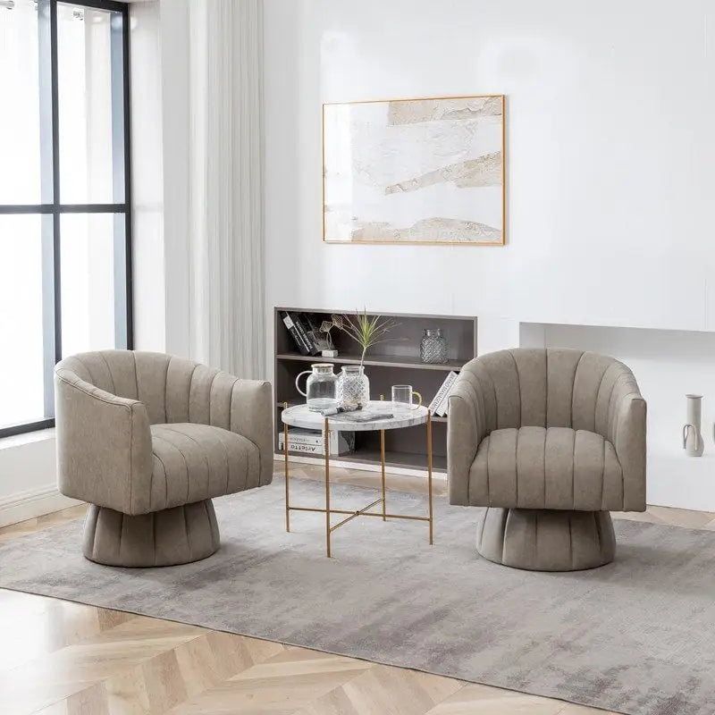 SEYNAR Mid-Century Swivel PU Leather Tufted Round Accent Barrel Chair set of 2