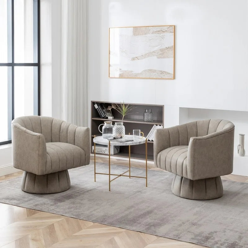 SEYNAR Mid-Century Swivel PU Leather Tufted Round Accent Barrel Chair set of 2