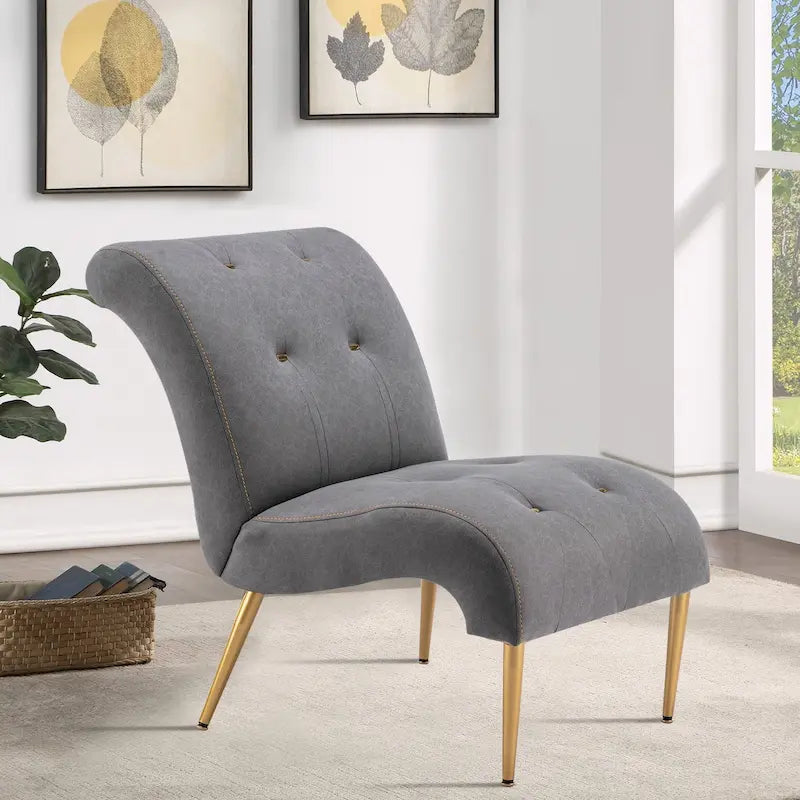 Sillón decorativo Andeworld para dormitorio o sala de estar, sillón tapizado acolchado con patas de madera y tela de lino