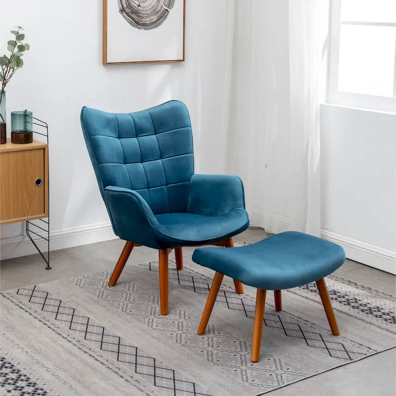 Carson Carrington Aasen zijdezachte fluwelen getufte accentfauteuil met voetenbank