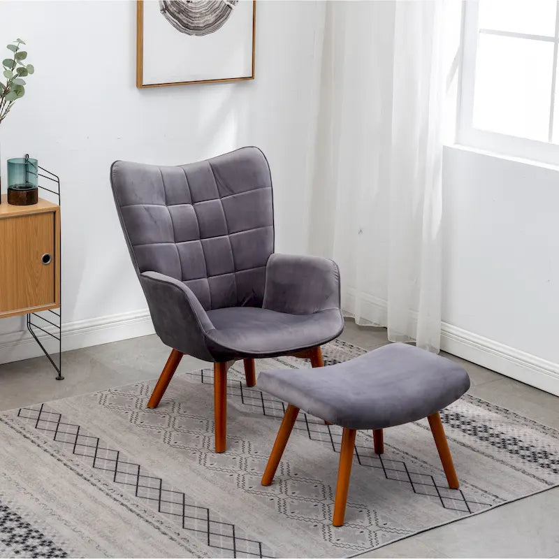 Carson Carrington Aasen zijdezachte fluwelen getufte accentfauteuil met voetenbank