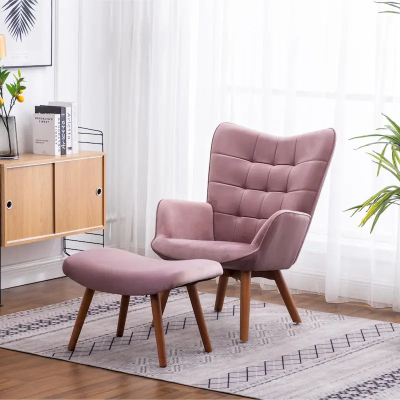 Carson Carrington Aasen zijdezachte fluwelen getufte accentfauteuil met voetenbank