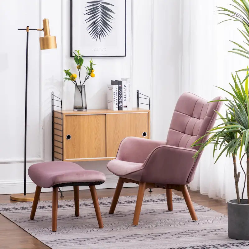 Carson Carrington Aasen zijdezachte fluwelen getufte accentfauteuil met voetenbank