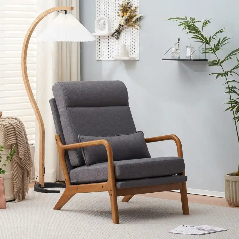 Sillón de ocio con respaldo alto, reposabrazos y respaldo de madera maciza, sillón decorativo