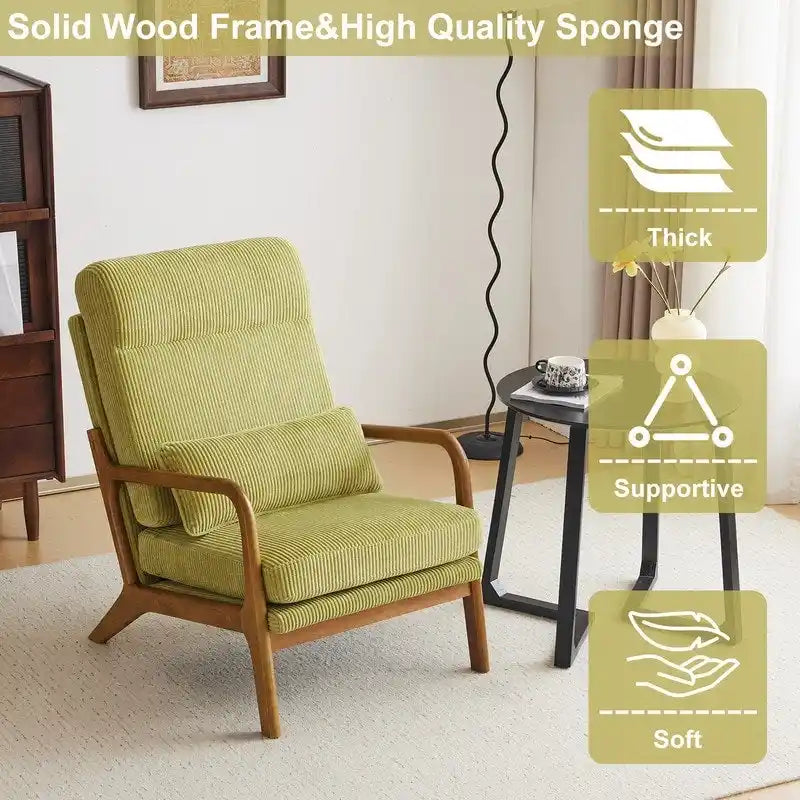 High Back Solid Wood Armrest Backrest Leisure Chair Accent Chair