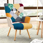 Linen Upholstered Modern Armchair Accent Chair with Wood Legs