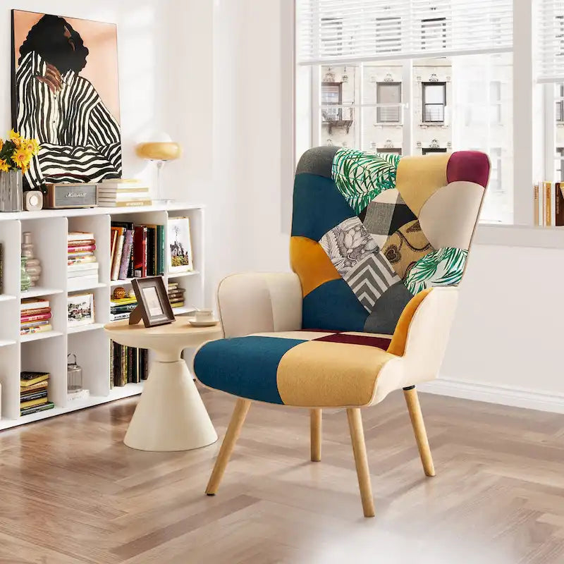Linen Upholstered Modern Armchair Accent Chair with Wood Legs