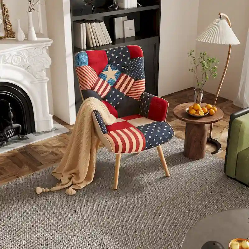 Linen Upholstered Modern Armchair Accent Chair with Wood Legs