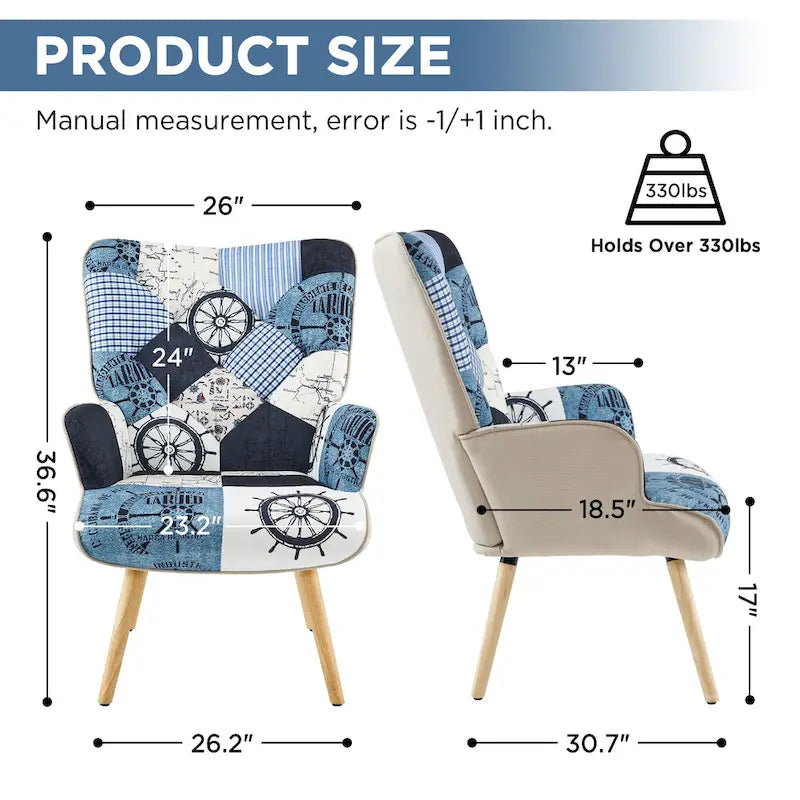 Linen Upholstered Modern Armchair Accent Chair with Wood Legs