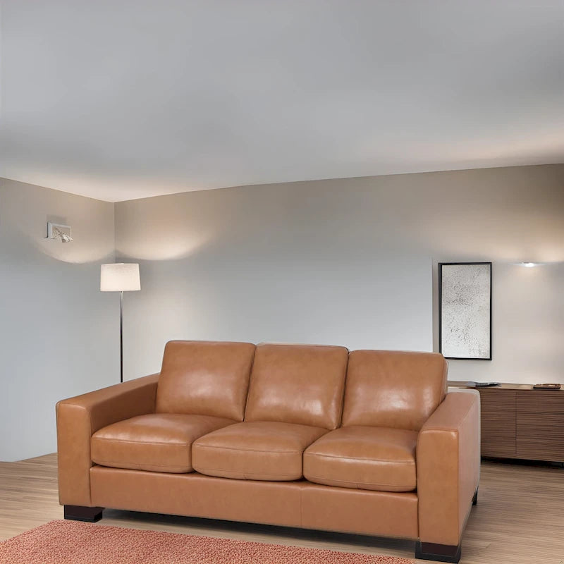 Premium Genuine Leather 3-Seater Sofa with Deep Plush Seating and Goose Feather Cushions for Ultimate Comfort