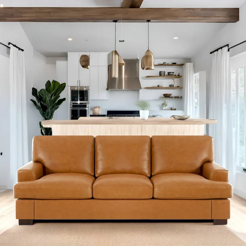 Premium Genuine Leather 3-Seater Sofa with Deep Plush Seating and Goose Feather Cushions for Ultimate Comfort