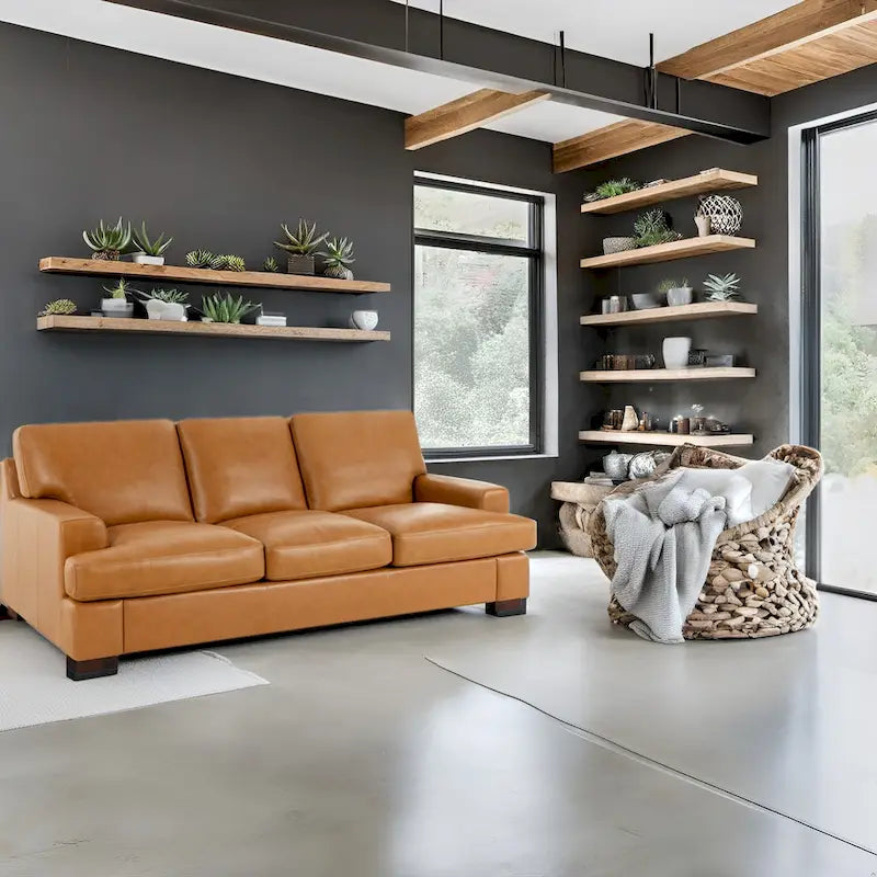 Premium Genuine Leather 3-Seater Sofa with Deep Plush Seating and Goose Feather Cushions for Ultimate Comfort