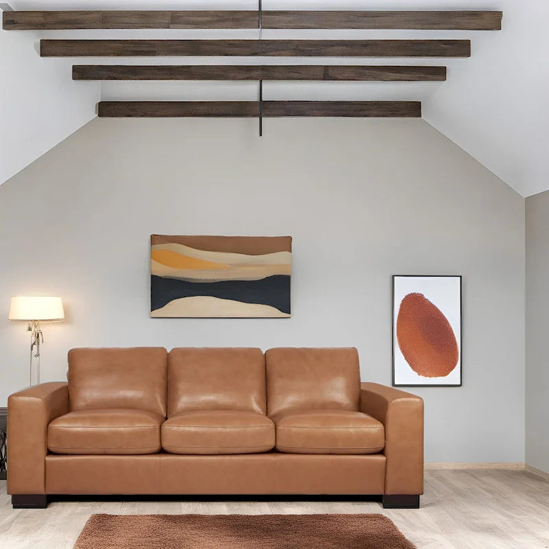 Premium Genuine Leather 3-Seater Sofa with Deep Plush Seating and Goose Feather Cushions for Ultimate Comfort