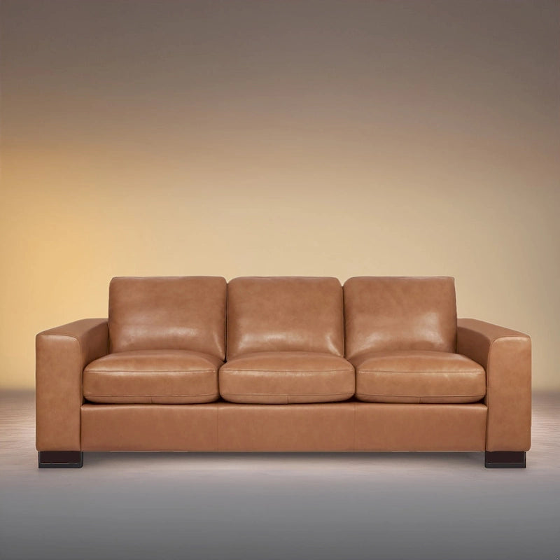 Premium Genuine Leather 3-Seater Sofa with Deep Plush Seating and Goose Feather Cushions for Ultimate Comfort