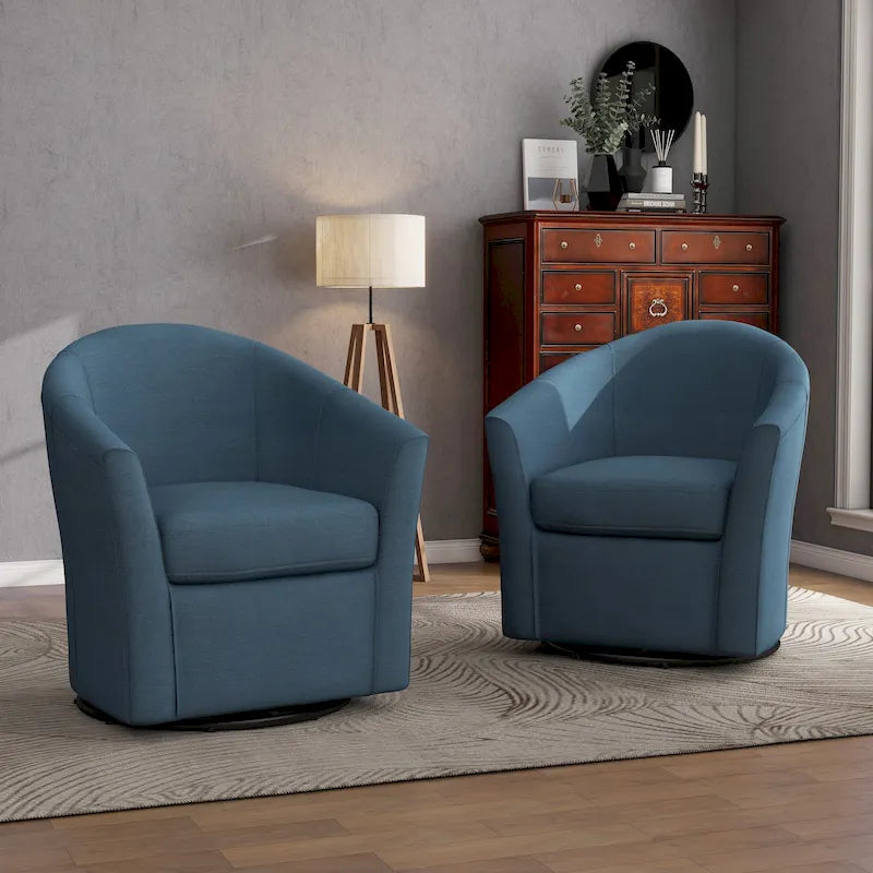 Juego de 2 sillones decorativos modernos tapizados y giratorios tipo barril para la sala de estar