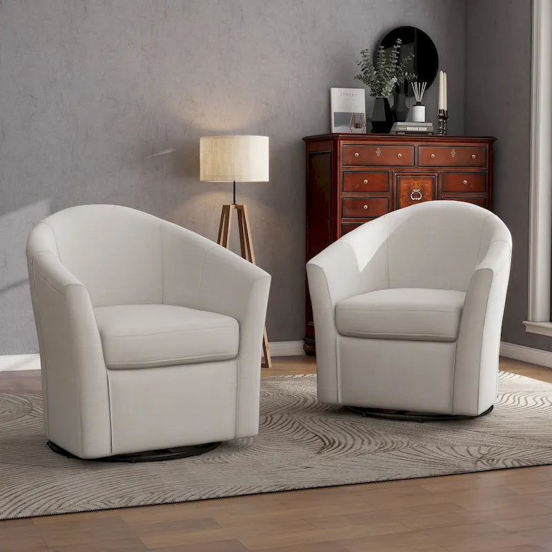 Juego de 2 sillones decorativos modernos tapizados y giratorios tipo barril para la sala de estar