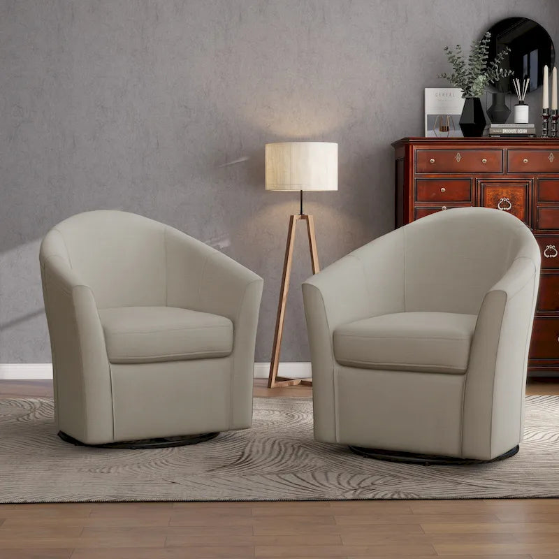 Juego de 2 sillones decorativos modernos tapizados y giratorios tipo barril para la sala de estar