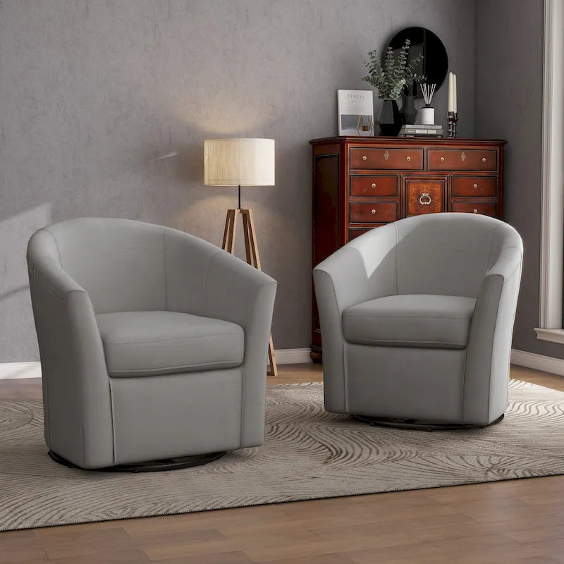 Juego de 2 sillones decorativos modernos tapizados y giratorios tipo barril para la sala de estar