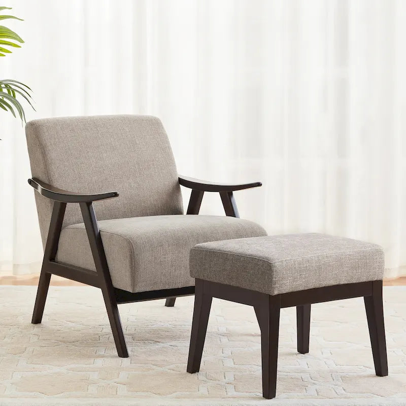 HUIMO Mid-Century-Moderner Armlehnensessel und Hocker, gepolsterter Akzentsessel fürs Wohnzimmer und Schlafzimmer