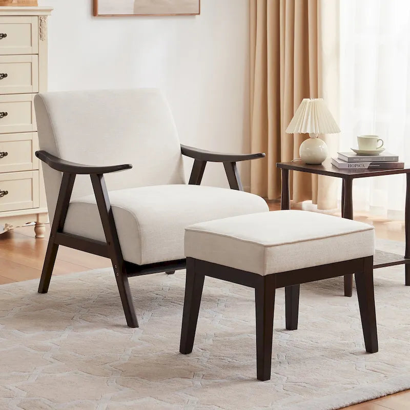 Juego de sillón con brazos y otomana HUIMO de estilo moderno de mediados de siglo, tapizado, para la sala o el dormitorio