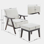 HUIMO Mid-Century-Moderner Armlehnensessel und Hocker, gepolsterter Akzentsessel fürs Wohnzimmer und Schlafzimmer